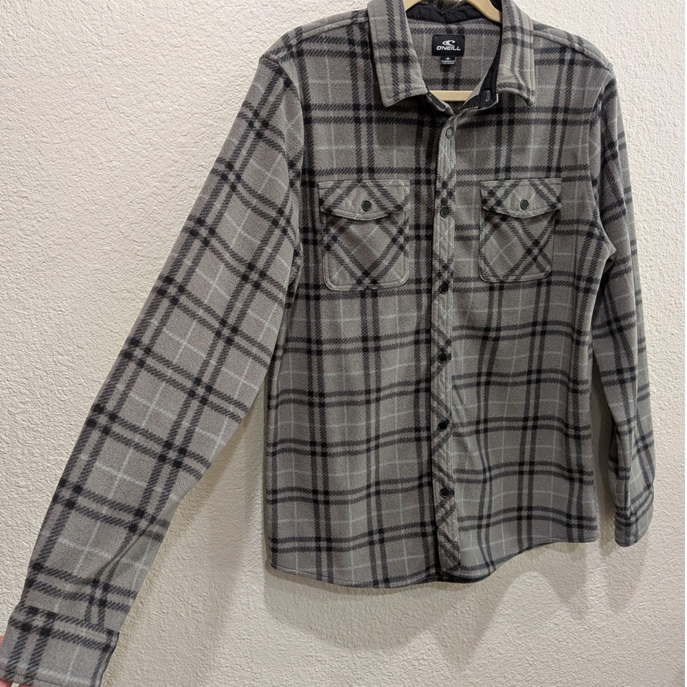 O'Neill Men's Glacier Plaid Superfleece Long Sleeve Shirt Jacket Gray‎ Medium